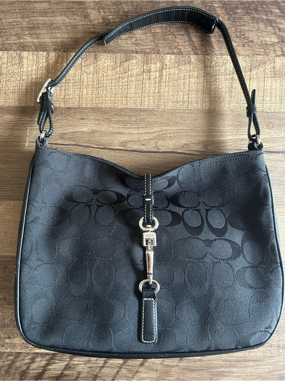 Vintage Coach Black Signature Canvas Hamptons Clip Hobo Bag 6091 Y2K